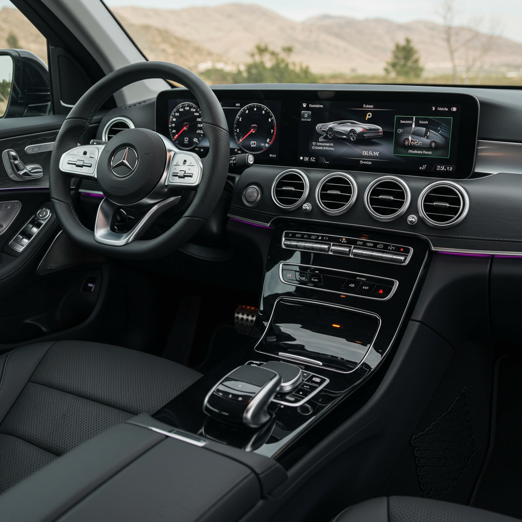 Vehicle interior showing an integrated control interface.