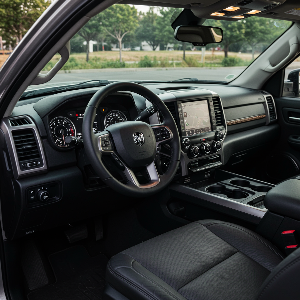 Interior of Ram Laramie 1500 Command View truck.